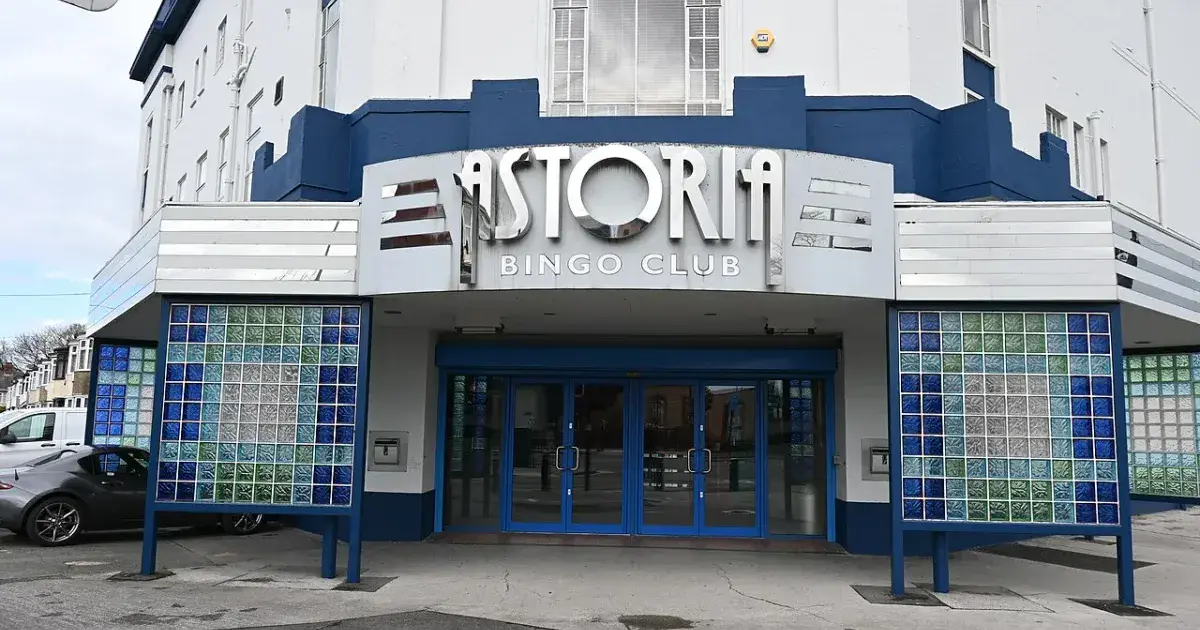 Entrance to a bingo club with decorative doors
