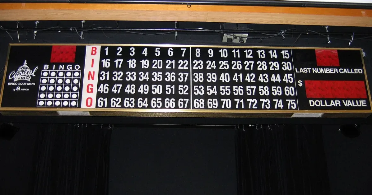 Overhead view of bingo players at tables during event
