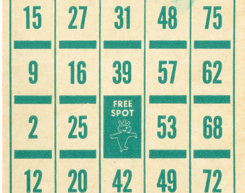 Classic vintage bingo card showing 5x5 number grid with free spot in center