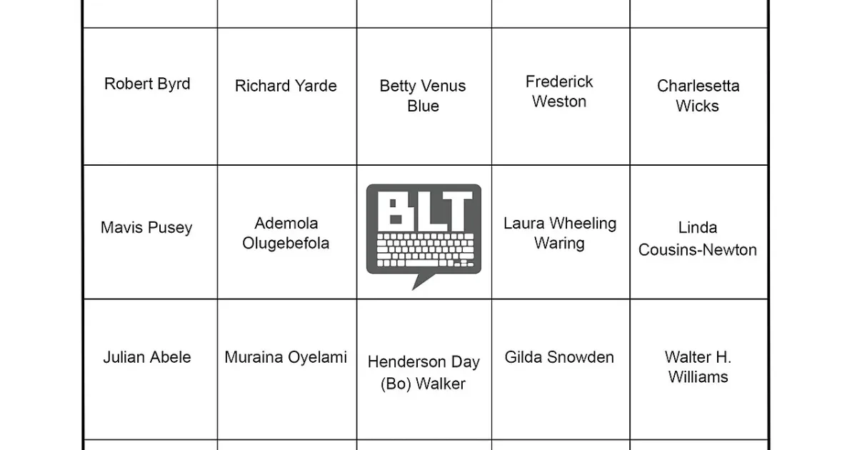 Custom bingo card with player names in 5x5 grid format